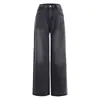 Jeans Rectos Negros y Grises para Mujer Forrados de Polar Otoño e Invierno Cintura Alta Aspecto Delgado Holgado Pantalones de Pierna Ancha Nuevo Estilo 2025