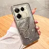 Adequado para Capa de Celular Transsion Hot50 Note40 Glitter Galvanizado Spark Go2025 Borboleta com Areia Movediça Suporte 10C