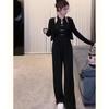 Estilo Hong Kong Novo Estilo Chinês Estilo Nacional Casual Roupa Esportiva Conjunto Feminino 2024 Novo Jaqueta Alcinha Calça Wide Leg Conjunto de Três Peças Tendência