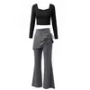 Conjunto de roupa de yoga para mulheres com sensação de pele nua e amigável à pele, top de manga longa com decote quadrado, conjunto de duas peças de cintura alta que cobre o quadril para Pilates para mulheres