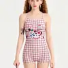 Traje de banho feminino conservador de peça única para corrida com pernas retas, camada única, para uso em piscina, treinamento esportivo e competição