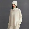 2025 Nuevo Otoño e Invierno para Mujer Suéter de Cachemira Holgado de Rayas en el Hombro Raglán de Cuello Alto Prendas de Punto Base
