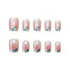 10 Peças de Manicure Simples Curta, Adesivos de Unha Cat Eye Degradê Blush, Unhas Portáteis Feitas à Mão com Diamante Azul Pavão