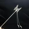 Acessórios de cabelo Hanfu antigos Movendo borboleta Hairpin Hairpin Tassel Walking Dragonfly Hairpin Estilo étnico Clipe lateral para mulheres