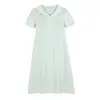 Vestido de Patchwork de Encaje a Cuadros de Color Contrastante con Cuello de Muñeca Estilo Coreano para Mujer Talla Grande Suelto Adelgazante 65216