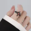 Anillo de Plata de Ley S925 Yinzhen Trébol de Cuatro Hojas con Espinas para Mujer Moda Elegante Anillo Ajustable Anillo Retro Bosque Dedo Índice