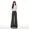 Calça comprida casual de malha, estilo coreano, para outono e inverno, espessa, corte relaxado, design de alta qualidade, perna larga, versátil, perna reta, mistura de lã