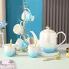 Conjunto de água de vidro cerâmico de luxo nórdico com borda dourada, xícara de café, conjunto para chá da tarde com bandeja