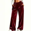 Moda feminina transfronteiriça 2026 Roupas femininas europeias e americanas outono e inverno calças de perna larga de veludo dourado para trabalho, casuais e relaxadas calças fluidas
