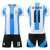 Camiseta de Fútbol de Argentina 2024 No. 10 Messi 11 Di Maria Jersey Copa América Traje de Pantalón Negro para Niños Manga Corta