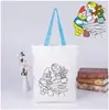 Regalos de Actividad Festiva para Niños de Preescolar Bolsa de Graffiti Dibujada a Mano con Dibujos Animados Bolsa de Lienzo de Coloración DIY Dibujada a Mano Almacenamiento