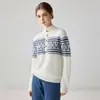 Suéter de punto grueso de base holgado, suéter de cachemir jacquard Fair Isle de invierno con media botonadura, suéter de estilo étnico para mujer