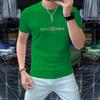 Camisa masculina de verão de manga curta com gola redonda algodão mercerizado confortável respirável magro masculino meia manga strass carta top moda