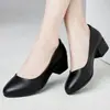 Zapatos de Trabajo para Mujer Negros 2026 Otoño Azafata Banco Hotel Suela Suave Pies No Cansados Tacón Grueso Oficina Zapatos de Piel Tacones Altos