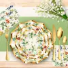 Mu001 Flor Retro Boda Bebé Plato Ondulado Vajilla Festiva para 8 Personas Set de 6 Piezas Plato de Papel Servilleta de Papel