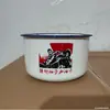 Caneca Esmaltada Retrô Nostálgica Antiga Tigela para Macarrão Instantâneo com Tampa Tamanho Grande Caneca para Fast Food Quarto de Estudante Caixa Bento Conveniente Caneca de Chá Caneca de Arroz