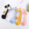 Calcetines de Mujer para Primavera y Verano, Calcetines Cortos de Seda de Cristal, Margaritas Pequeñas de Seda de Hielo, Estilo Celebridad de Internet, Calcetines Tipo Barco de Cristal, Antidesgarros Finos Estilo Japonés