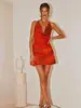 Vestido bodycon europeo y americano de Aliexpress Amazon 2025 Chica popular sexy con escote en V sin espalda y atado