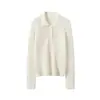 Nuevo de Primavera y Otoño 100% Lana Tejido Fino Hilo Yangzi Patrón Espiga Cuello Polo Manga Larga Versátil Ajuste Delgado Capa Base de Punto