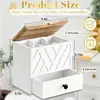 Caja de Almacenamiento de Madera de Doble Capa para Productos de Higiene Personal, Organizador para Baño del Hogar con Tapa Abatible y Cajón