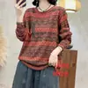 Novo suéter de malha artístico vintage de outono para mulheres, camiseta casual solta de manga comprida, suéter versátil, blusa básica para mulheres