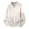 Suéter de color liso, imitación de dos piezas con cuello en V, tejido de ochos retro con un estilo vintage de "dinero viejo", unisex, con cuello camisero y un corte relajado y casual, perfecto para otoño e invierno