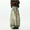 Jeans Masculino Americano Retro Tie-dye Desgastado Rasgado Escovado Moda Tendência Marca Calça Longa Casual Reta Solta