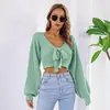 Site Independente Comércio Exterior Transfronteiriço Moda Feminina Outono e Inverno 2026 Estilo de Rua Europeu e Americano Suéter Cropped com Laço e Manga Bufante