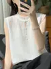 Camiseta Feminina Tendência de Manga Curta Verão 2026 Novo Estilo Colete de Renda Sem Manga Inspirado em Chanel Top Solto de Tricô de Seda de Gelo