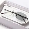 Gafas Graduadas Fotocromáticas Sin Montura con Varillas de Metal y Bambú Ligeras, Estilo Moderno, Doble Uso para Interiores y Exteriores, Gafas para Mujer