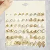Brincos de Zircônia Geométricos Novos Europeus e Americanos com Seis Garras Conjunto de 30 Pares para Mulheres Brincos de Pérola Elegantes Retrô Atacado