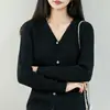 Cárdigan de Punto de Algodón Puro con Cuello en V Estilo Minimalista para Viajes Diarios para Mujer, Suéter de Diseño Francés con Botones, Ropa de Abrigo de Manga Larga