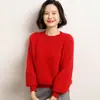 Suéter de cachemira pura para mujer, engrosado, cuello redondo, con mangas abullonadas, cálido, de corte holgado y adelgazante, perfecto como capa base o top de punto
