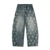 Jeans Casual de Cintura Alta com Corte Americano Estilo Ro em Forma de Cruz Personalizado, Calça Larga Casual Solta