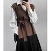 Chaleco de Punto de Color Puro Kaning para Mujer Otoño Temprano 2026 Nuevo Estilo Otoño e Invierno Holgado en Capas con Cordones Chaleco Pulóver