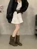 Botas de Mujer con Hebilla Retro, Tacón Grueso y Punta Redonda, Nuevas Botas Cortas de Otoño/Invierno de Caña Ancha, Botas de Jinete Adelgazantes, Botas Martin