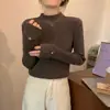 Nova Camisa Base Preta de Gola Alta Meia-manga Outono e Inverno 2024 Feminina Inverno Acolchoada Suéter Interno Emagrecedor Tricô Versátil