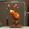 Adorno de Esmalte de Alta Gama de Color Caqui y Calabaza con Base Alta, Nueva Decoración de Sala de Estar Estilo Chino, Regalo de Inauguración