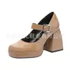 Juyuan en stock deseo comercio exterior nueva moda europea y americana talla grande tacón grueso punta cuadrada hebilla zapatos de moda para mujer