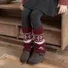 Calentadores de Bota de Algodón Estilo Fair Isle Rojos para Niñas, Engrosados para Otoño e Invierno, Festivos y Cálidos para Niños, Adecuados para el Año del Zodiaco