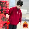Moletom Vermelho Ano Zodiacal para Meninos 2025 Novo Veludo para Crianças Saudações de Ano Novo Roupas para Crianças Médias e Grandes Estilo Chinês Roupas de Ano Novo