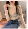 2023 longa renda base camisa elegante emagrecimento commuter simples carta chiffon camisa manga comprida top de malha para as mulheres