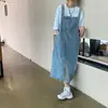 Vestido de tirantes de mezclilla irregular estilo sal y pimienta para mujer, nuevo de otoño, retro, suelto, ajustado, largo