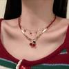 "Coração Brilhante" Colar Vermelho de Coração Camada Dupla para Mulheres, Estilo Princesa, Luxo Leve, Sensação de Alto Padrão, Corrente de Clavícula de Verão