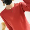 Suéter de punto 100% algodón para mujer, para primavera y otoño, transfronterizo, cuello redondo, color liso, manga larga, fino, suéter de punto holgado para usar en capas