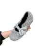 Sapatos Mary Jane Quadrados Chanel-Style com Strass e Salto Escondido Forrados com Lã para Mulheres, Sapatos de Ballet de Solado Grosso para Outono e Inverno, Mocassins Peludos