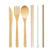 Amazon Cuchillo, Tenedor, Cuchara y Popote de Bambú Transfronterizo Portátil para Exteriores Protección Ambiental Vajilla Juego de Cubiertos de Regalo