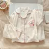 Pijama para niñas, algodón nube, conjunto de tres piezas para primavera y verano, estilo princesa, nuevo modelo 2026, ropa de casa de manga corta para niñas con shorts