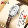 Reloj de Mujer Ofns Más Vendido de Alto Valor, Elegante Reloj de Cuarzo Ovalado Retro para Mujer con Esfera de Nácar, Pequeño Reloj Verde Impermeable