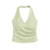 DS26007-26 Camisola básica de tirantes estilo europeo y americano para verano, ajustada, con cuello en V, sin espalda y con copas en el pecho